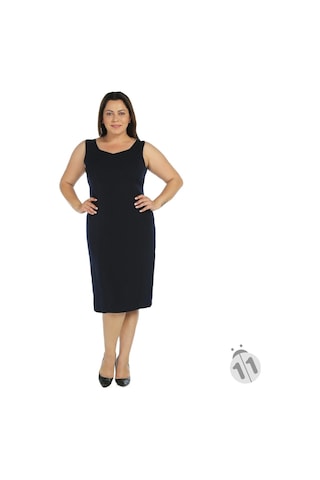 Nidya Moda Büyük Beden Krep Elbise-4065Kl Lacivert