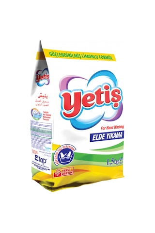 Yetiş Elde Yıkama Toz Deterjan 1,5 Kg Güçlendirilmiş Limonlu Formül, Yoğun Köpük, Mükemmel Temizli