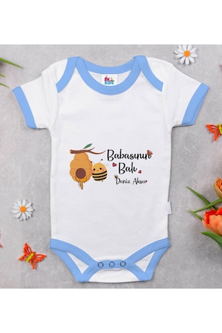 Bitmeyenkartus Bk Kids Kişiye Özel Mavi Bebek Body Zıbın - Model 13 Çok Renkli