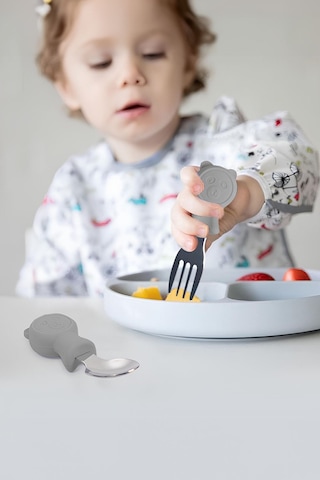 Paslanmaz Çelik Gri Bebek Çocuk Kaşık Ve Çatal Cin766gr Gri