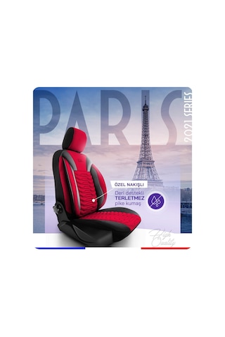 Panda Paris Serisi Pike Kumaş Oto Koltuk Kılıfı Tam Set Kırmızı - Siyah