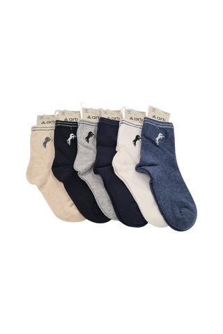 Erkek Çocuk Çorap Soket 6 Çift Siyah-lacivert-gri-antrasit-krem-mavi-1886 ÇoK Renkli