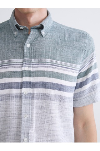 Lcwaıkıkı Classic Yeşil Regular Fit Kısa Kollu Çizgili Armürlü Erkek Gömlek