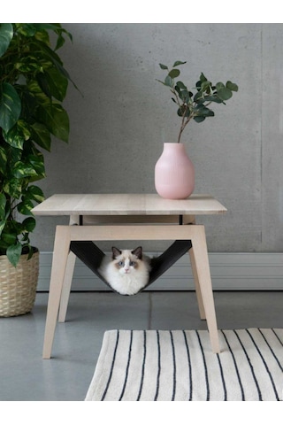 Minimalist Ahşap Yan Sehpa Ve Gizli Kedi Hamağı