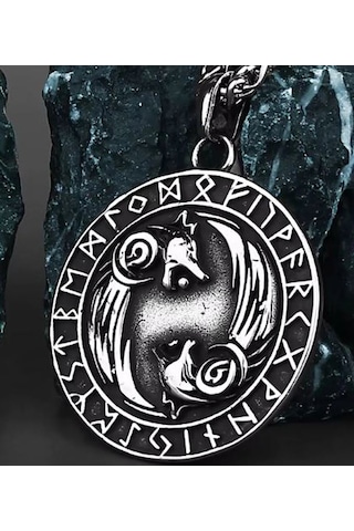 Çift Taraflı Kullanım İskandinav Mitoloji Çelik Kurt Kolye Gümüş