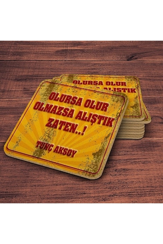 Kişiye Özel Retro Sokak Tabelası Tasarımlı Ahşap Bardak Altlığı Duvar Yazılı 3 4 Adet Çok Renkli