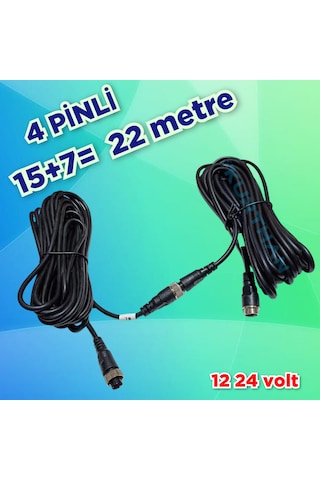 22 Metre 15 + 7 4 Pinli Ticari Araç Kamera Kablosu 12-24 Volt