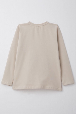 Breeze Erkek Çocuk Uzun Kollu Tişört Cool Yazı Armalı Cepli 4-8 Yaş, Bej Bej