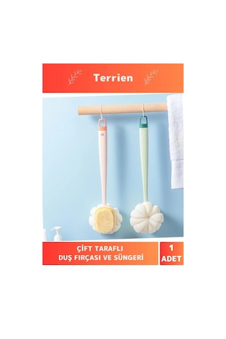 Home Serisi Kullanışlı Ahşap Saplı Pratik Şık Çift Taraflı Banyo Cilt Bakımı Duş Fırçası Ve Süngeri Çok Renkli