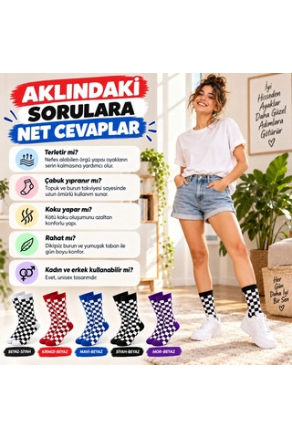 COJans Unisex Çorap Dama Desenli Renkli 10'lu Set Kareli Uzun Soket Günlük Spor Eğlenceli Rahat Çorap Seti Çok Renkli