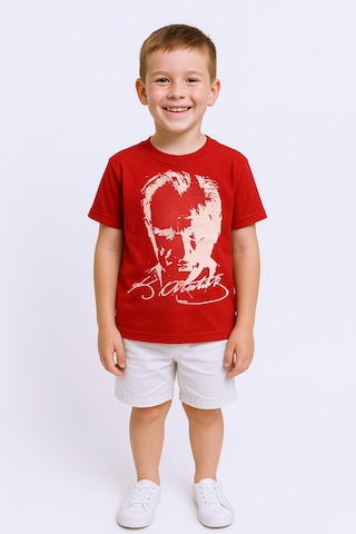 Hçm Çocuk Atatürk Ayyıldız Baskılı Tshirt Kısa Kollu A62 Kırmızı - Beyaz