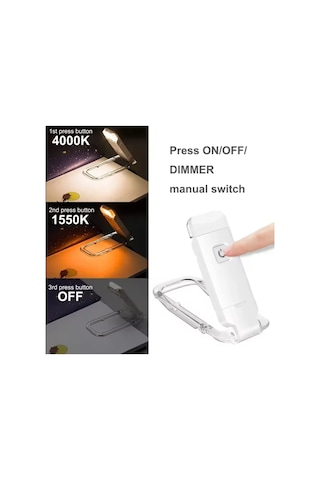Beyaz Renk Kitap Okuma Işığı Kitap Ayıracı Usb Şarjlı