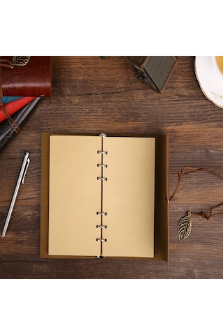 Deri Yaprak Desenli Çizgisiz Defter - 9026771857088rx8
