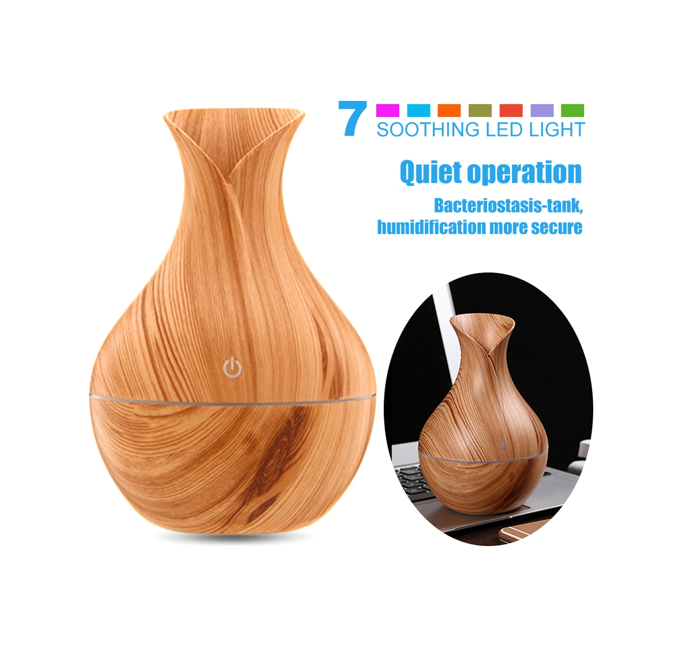 Youtek Ev İçin Sessiz Ultrasik Mikro Nemlendirici, Kumandalı Aromaterapi Makinesi, 130ml Su Kapasitesi, Aç-kullan Açık Ahşap Desenli