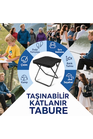 Microcase Çok Amaçlı Kompakt Katlanır Çift Saklama Bölmeli Kamp Taburesi Siyah 1 Adet Al5628