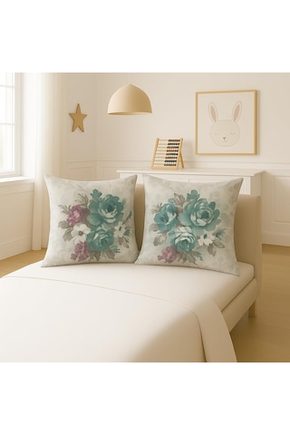 Dijital Baskı Bitki Ve Yaprak Desenli Dekoratif Yastık Kılıfı 45x45 Cm Fermuarlı, Yıkanabilir, Modern Doğal Diğer