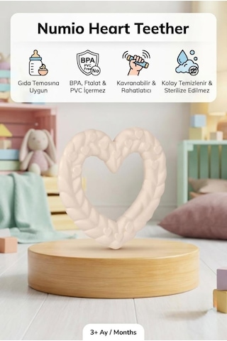 Kalp Şekilli Esnek Bpa İçermeyen Kabartılı Pastel Renkli Oyuncak Bebek Diş Kaşıyıcısı Krem