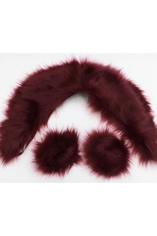 Kürk Yaka / Yaka Kürkü Kollu Takım Bordo Bordo