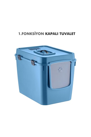 Pribor Hz-500 Xxl 3 Fonksiyonlu Açık / Kapalı Kedi Tuvaleti Ve Taşıma Çantası Mavi 56 X 40 X 43 Cm