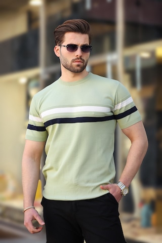 Madmext Madmext Çağla Yeşili Bisiklet Yaka Çizgili Erkek T-shirt E7412 Çağla Yeşili