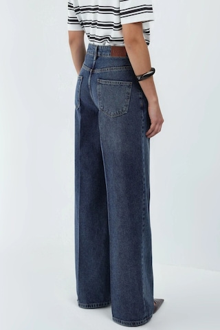 Hiccup Geniş Paça Raw Kot Pantolon Orta Mavi Denim