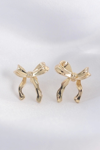 Pirinç Gold Renk Fiyonk Küpe Çelik