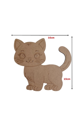 Boyanabilir Ahşap Kedi Figürü 15x16 Cm 10 Adet