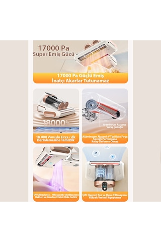 Ezere Dustaway 17000 PA Güçlü Kablosuz Akar Ve Toz Uv Işıklı Yatak Ve Koltuk Temizleyici