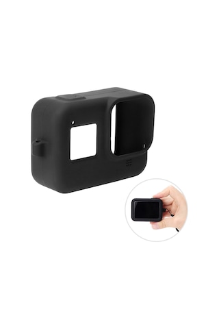 Jeemson Gopro Hero 8 Kamera İçin Silikon Korumalı Kılıf - Sert Çarpmalardan Ve Çiziklere Koruma, Kolye İle Taşınabilir - Siyah