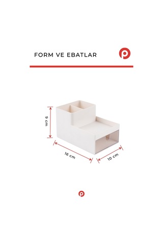 Tek Çekmeceli Masa Üstü Mini Organizer - Takı Ve Makyaj Düzenleyici - Ofis Kırtasiye Kutusu Krem