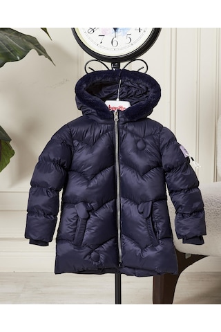 Benitto Kids Kız Bebek Kapüşonlu Fermuarlı Şişme Mont 51351 Lacivert