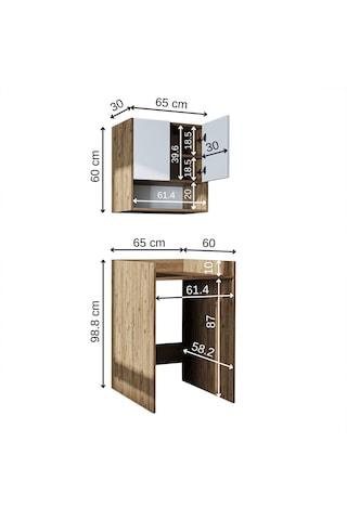 Çamaşır-kurutma Makinesi Dolabı+ Üst Dolabı, Banyo Dlp 65 Cm Atlantik Çam - Beyaz