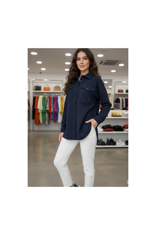 Polologin Butik Oversize Fit Lacivert Mevsimlik Shacket Gömlek Lacivert