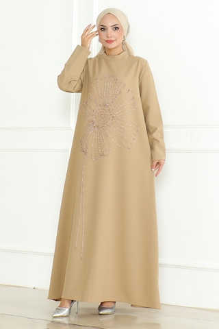 Zeral Taş İşlemeli Abiye 1200 - Vizon