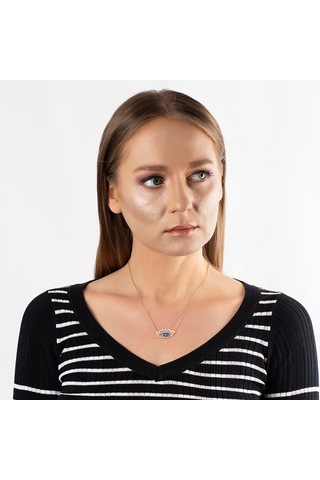 Zirkon-Turkuaz Taşlı Rose Renk 925 Ayar Gümüş Göz Kolye (459601982)