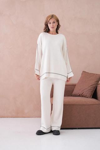 Kadın Geniş Yaka Kazak Pantolon İkili Triko Takım Taş