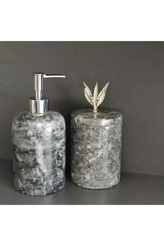 Uludağ Siyahı Mermer 2'li Banyo Seti Zeytin Dalı Krom Rengi Aksesuarlı Beyaz