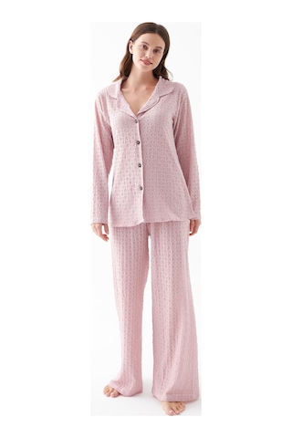 Akbeniz Kadın Pembe Önden Düğmeli Rahat Kesim Pijama Takımı