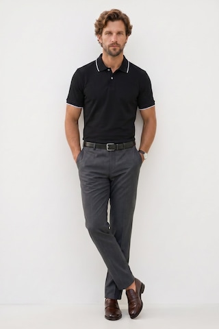 Tudors Erkek Regular Fit Klasik Kesim %100 Pamuk Kısa Kollu Çizgi Detaylı Siyah Polo Yaka Tişört-50849