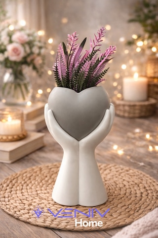 Dekoratif Pinterest Lüks Saksı + Bitki - 25 Cm Gri