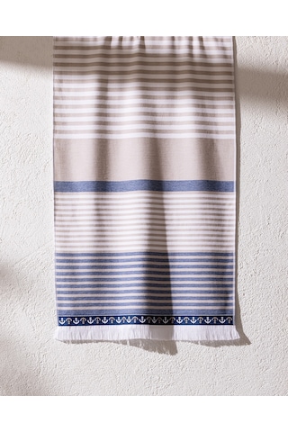 Madame Coco Alix %100 Pamuk Plaj Havlusu - Bej/lacivert - 70x150 Cm 8684427310359 Çok Renkli