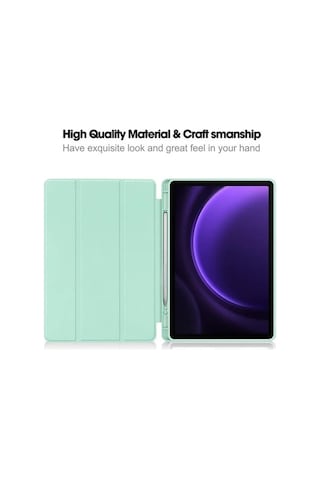Samsung Uyumlu Galaxy Tab S9 Fe Deri Kılıf Üç Katlı Stant Kalem Yuvası Tablet Kapağı Kılıf