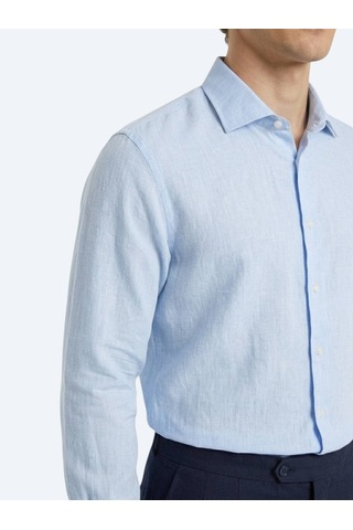 Kip Mavi Regular Fit Uzun Dokuma Casual Pamuk Karışımlı Gömlek