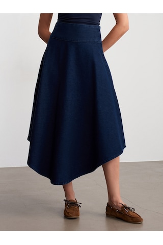 Dilvin 80596 Pamuk Denim Kloş Etek-lacivert 36
