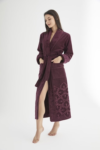 Şalyaka Jakarlı %100 Cotton Bayan Bornozu Bordo