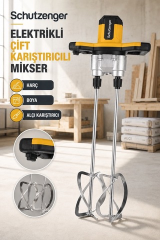 2700w Çift Karıştırıcılı Alçı Boya Harç Karıştırıcı Elektrikli Makine Sarı 728z
