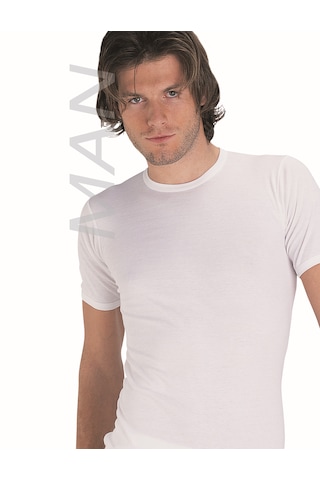 Erkek Beyaz Ribana Yarım Kol Atlet % 100 Pamuklu Fanila 3 Lü Paket 113-3b Beyaz