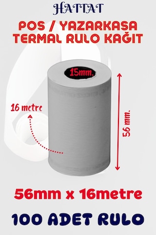 Hattat Termal Pos Rulo 100 Adet Rulo 56 MM x 16 M