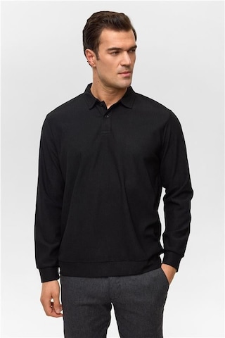 SÜVARİ Siyah Regular Düz Polo Yaka Sweatshirt Siyah