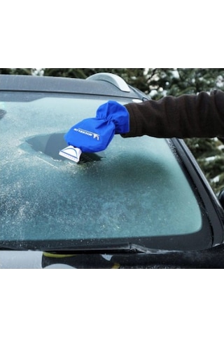 Su Geçirmez Buz Kazıyıcısı Araç Oto Kırıcı Mavi Eldivenli İçi Kürklü Mavi